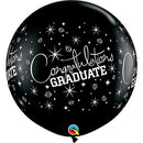 (Closeout) Qualatex Balloons Congratulations Graduate On Onyx Black 36in.