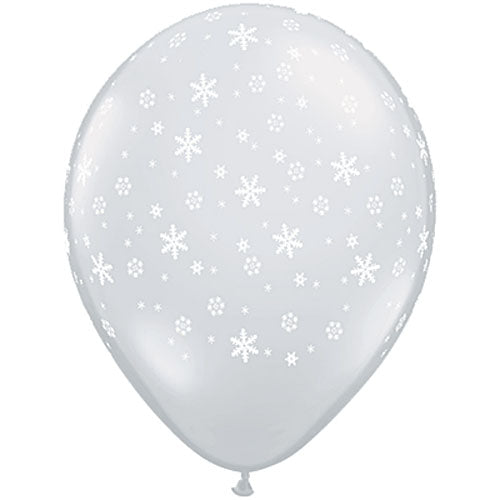 Qualatex Balloons Snow Flakes On Diamond Clear 5" E177