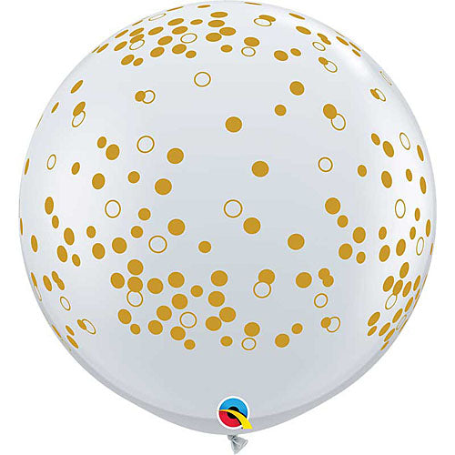 Qualatex Balloons Confetti Dots Diamond Clear w/ Gold Ink 36"