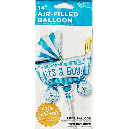 (Closeout) Air Fill It's A Boy Buggy Shape Balloons 14"