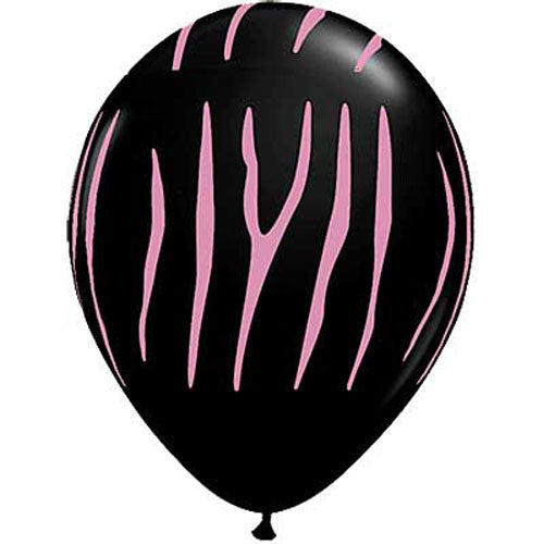 (Closeout) Qualatex Balloons Zebra Stripes Pink on Onyx Black 11in. 50pc.