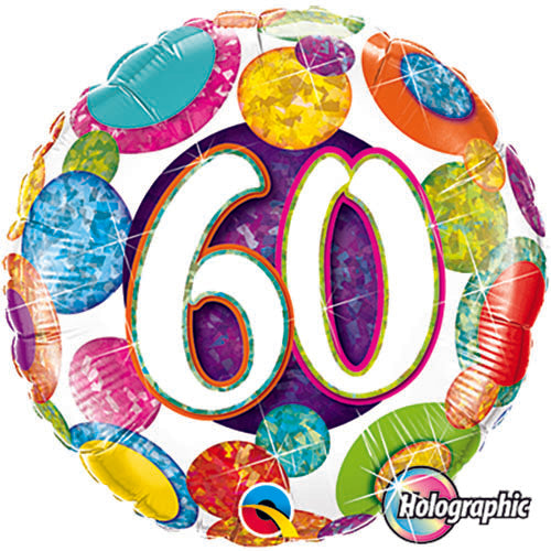 (Closeout) Big Dots 60 Birthday Holographic Balloons 18in.