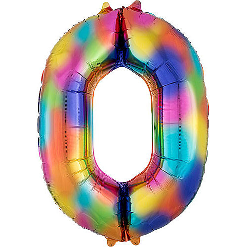 (Closeout) Number 0 Rainbow Balloons 34"
