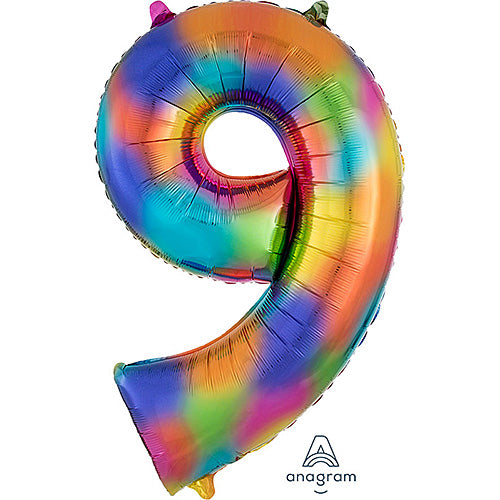 (Closeout) Number 9 Rainbow Balloons 34"