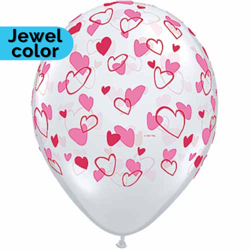 Qualatex Balloons Red & Pink Hearts on Diamond Clear 11" E207