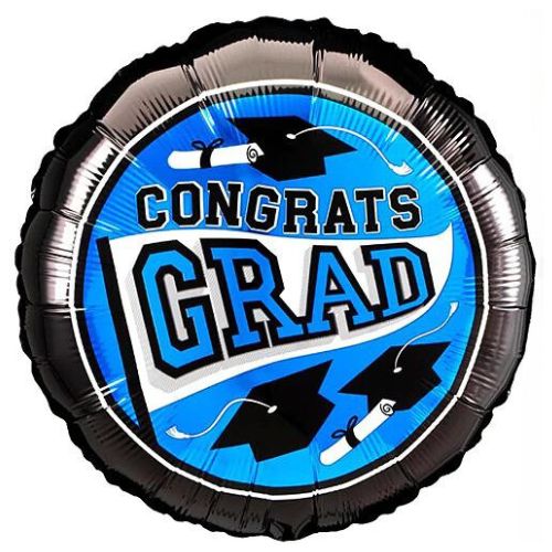 Congrats Grad Blue School Balloons 18"