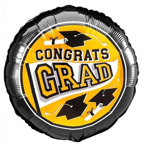 Congrats Grad Gold School Balloons 18"