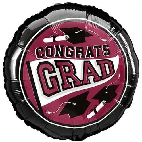 Congrats Grad Burgundy Berry School Balloons 18"