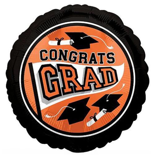 Congrats Grad Orange School Balloons 18"