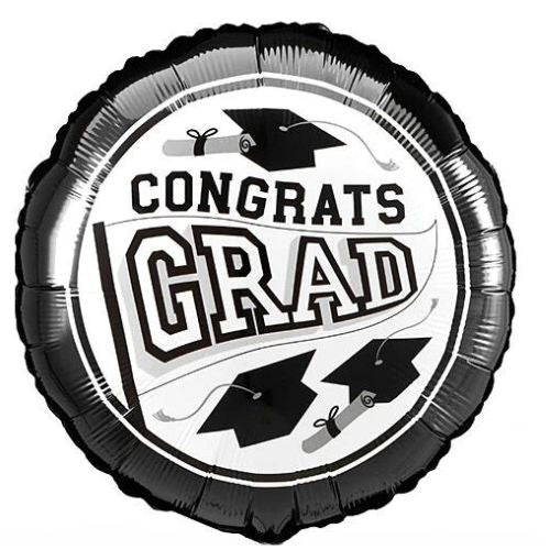 Congrats Grad White School Balloons 18"