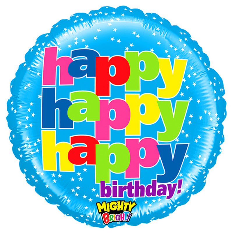 Mighty Bright Happy Happy Birthday Balloons 18in.