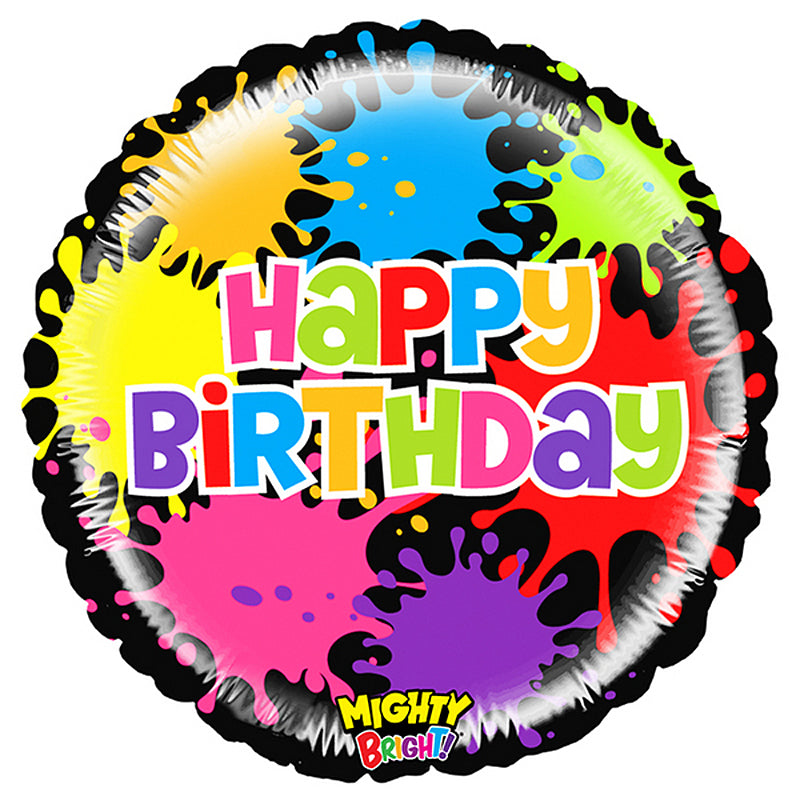 Mighty Bright Paint Splatter Birthday Balloons 18in.