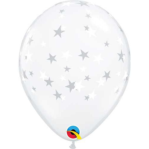 Qualatex Balloons Contempo White Stars On Diamond Clear 11" E164