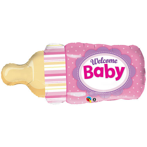 Welcome Baby Girl Pink Bottle Shape Balloons 39in.