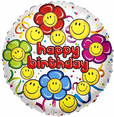 Smiley Flowers Value Birthday Balloons 18in.