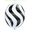 (Closeout) Qualatex Balloons Quicklink White w/ Black Wavy Stripes  12"