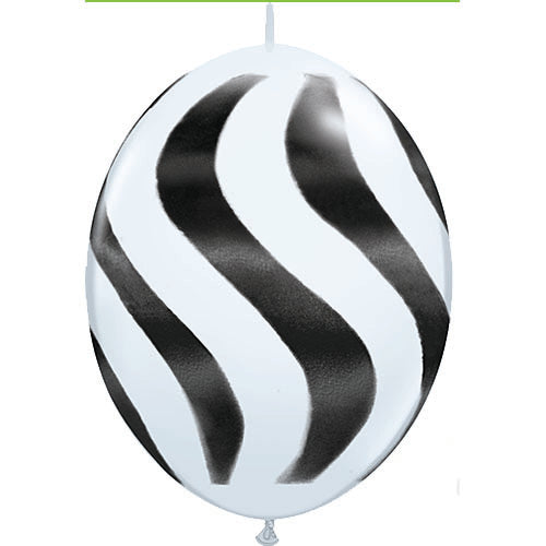 (Closeout) Qualatex Balloons Quicklink White w/ Black Wavy Stripes  12" C202
