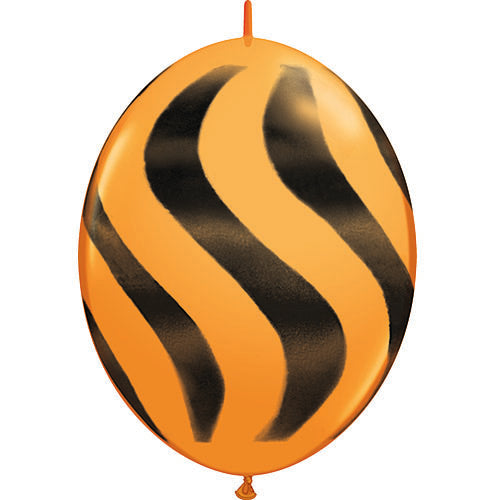 (Closeout) Qualatex Balloons Quicklink Orange w/ Black Wavy Stripes  12" C202