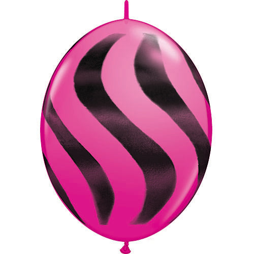 (Closeout) Qualatex Balloons Quicklink Wild Berry w/ Black Wavy Stripes  12" C202