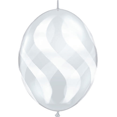 (Closeout) Qualatex Balloons Quicklink Diamond Clear w/ White Wavy Stripes  12" C202