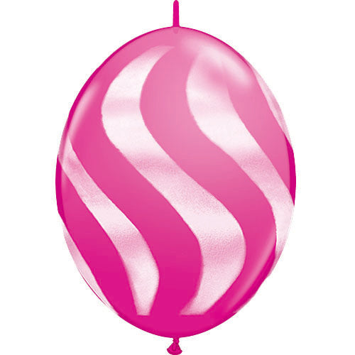 (Closeout) Qualatex Balloons Quicklink Wild Berry w/ White Wavy Stripes  12" C202