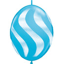 (Closeout) Qualatex Balloons Quicklink R.E. Blue w/ White Wavy Stripes  12"