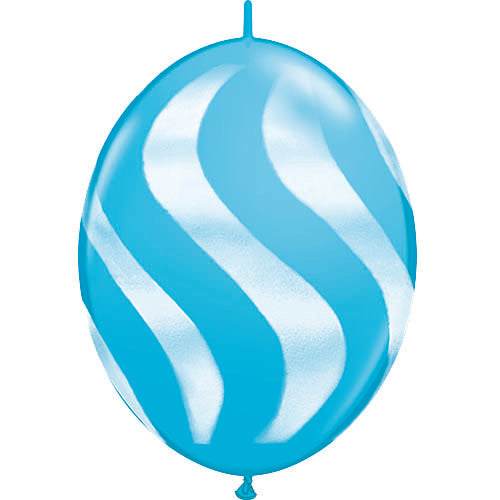 (Closeout) Qualatex Balloons Quicklink R.E. Blue w/ White Wavy Stripes  12" C202