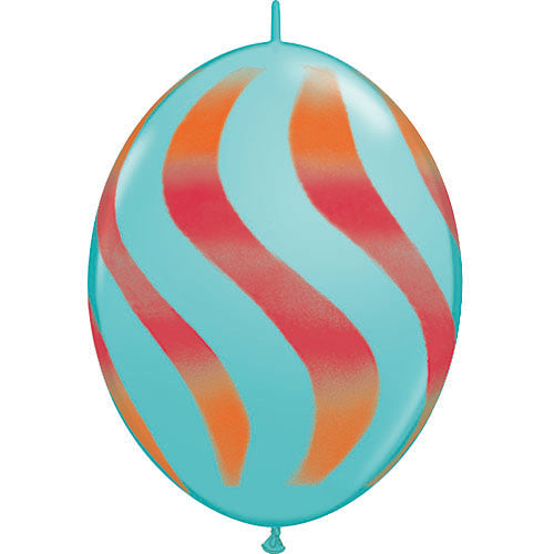 (Closeout) Qualatex Balloons Quicklink R. E. Blue w/ Red-Orange Wavy Stripes  12" C202