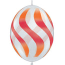 (Closeout) Qualatex Balloons Quicklink Diamond Clear w/ Red-Orange Wavy Stripes  12"