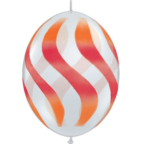 (Closeout) Qualatex Balloons Quicklink Diamond Clear w/ Red-Orange Wavy Stripes  12" C202