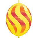 (Closeout) Qualatex Balloons Quicklink Yellow w/ Red-Orange Wavy Stripes  12"