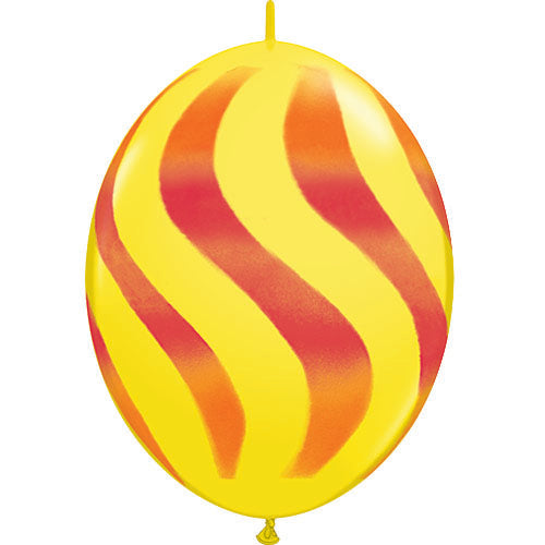 (Closeout) Qualatex Balloons Quicklink Yellow w/ Red-Orange Wavy Stripes  12" C202