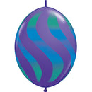 (Closeout) Qualatex Balloons Quicklink Purple Violet w/ Blue-Green Wavy Stripes  12"