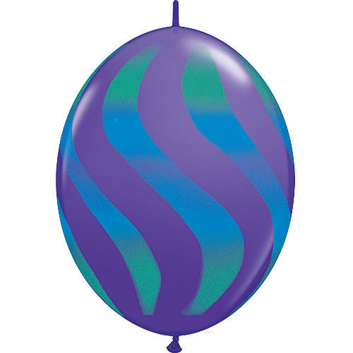 (Closeout) Qualatex Balloons Quicklink Purple Violet w/ Blue-Green Wavy Stripes  12" C202