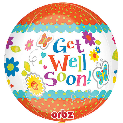 (Closeout) Get Well Floral Orbz Balloons 16"
