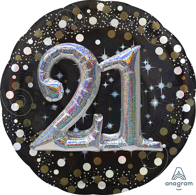 Jumbo Sparkling Birthday Balloons "21" 3-D 36"