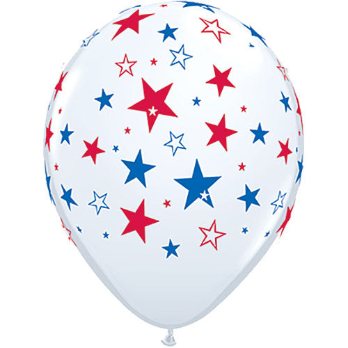 Qualatex Balloons White w/ Red & Blue Patriotic Stars Size Selections