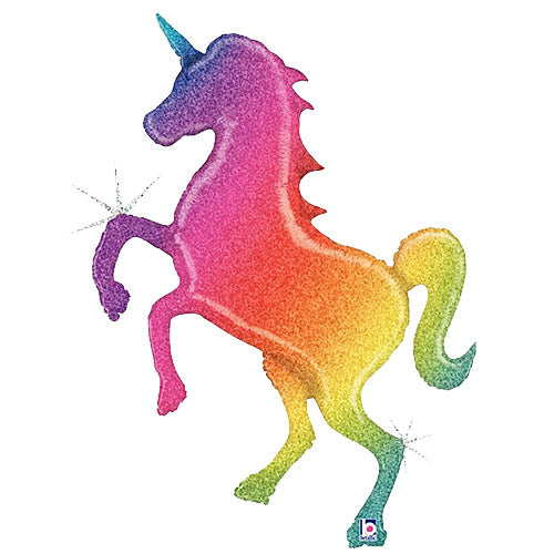 Glitter Rainbow Unicorn Shape Balloons 54"