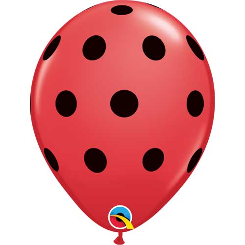 Qualatex Balloons Big Polka Dots Red w/ Black Ink 5" E134