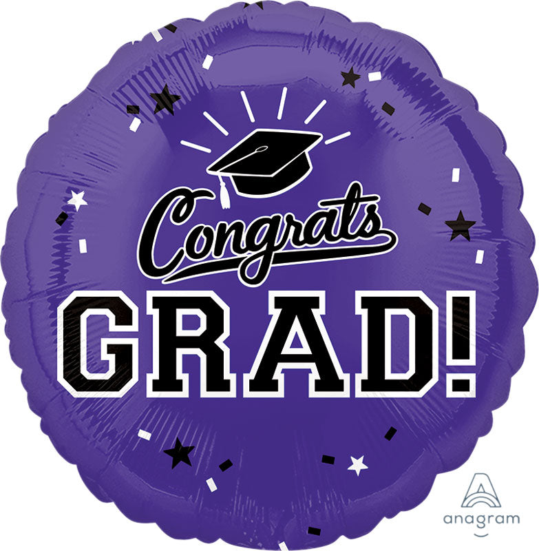 Congrats Grad Purple Balloons 18"