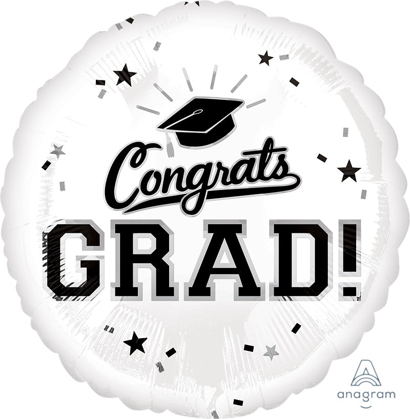 Congrats Grad White Balloons 18"