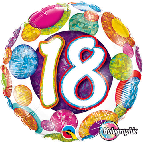 Big Dots 18 Birthday Holographic Balloons 18in.