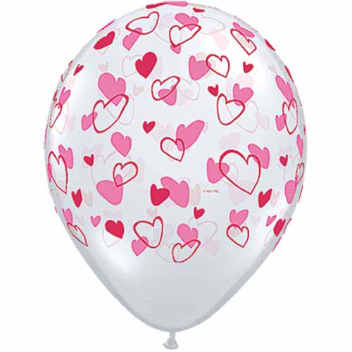 Qualatex Balloons Red & Pink Hearts on Diamond Clear 11" E207