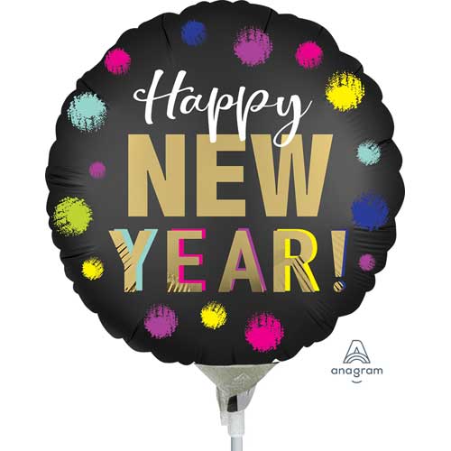 Air Fill Satin Dotted New Year Balloons 9"