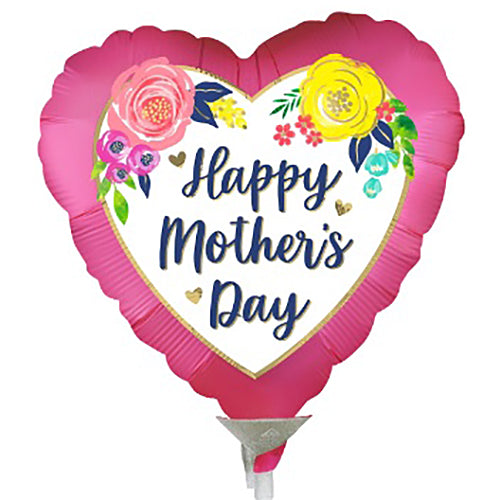 Satin Mother's Day Watercolor Floral Pink Balloons 4in.