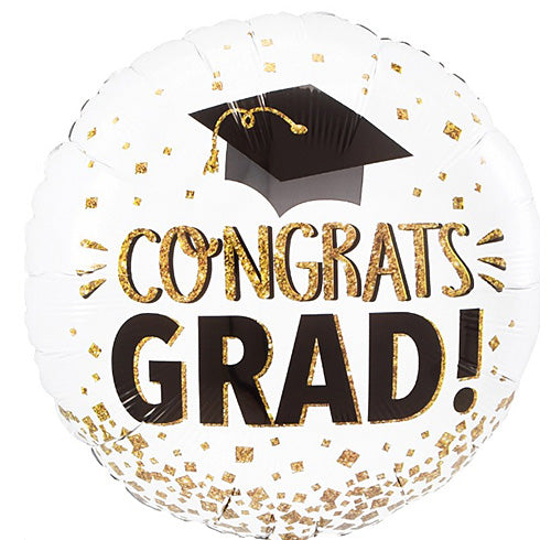 Congrats Grad Gold Glitter Balloons 18"