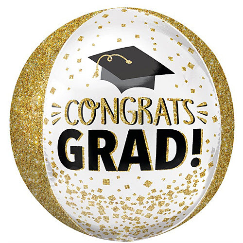 Congrats Grad Gold Glitter Orbz Balloons 15in.