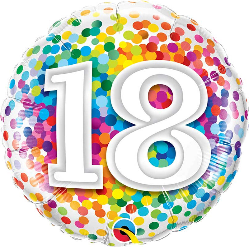 18 Rainbow Confetti Dots Birthday Balloons 18in.