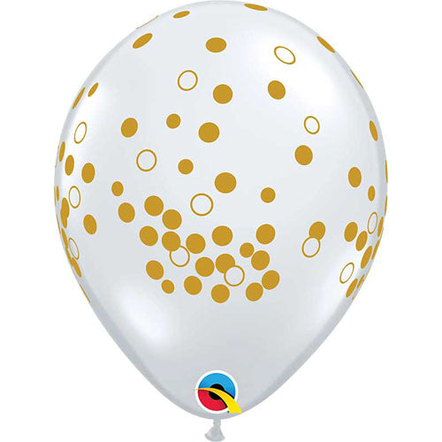Qualatex Balloons Confetti Dots Diamond Clear w/ Gold Ink 11" E204
