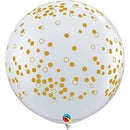 (Closeout) Qualatex Balloons Confetti Dots Diamond Clear w/ Gold Ink 36" 2pc.